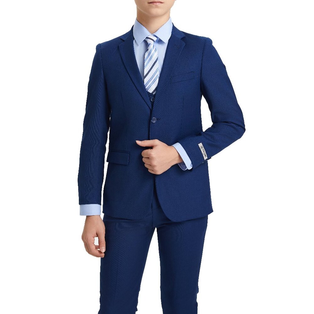 Premium Indigo Notch Lapel 5 Piece Stacy Adams Boy' s Suit